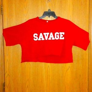 ReD&WHITE "SAVAGE" OVERSIZED CROP TOP SHIRT SIZE: L